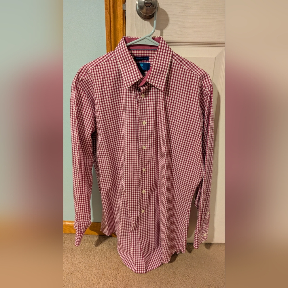 Egara Egyptian Cotton Red and White Checkered Button Down Shirt